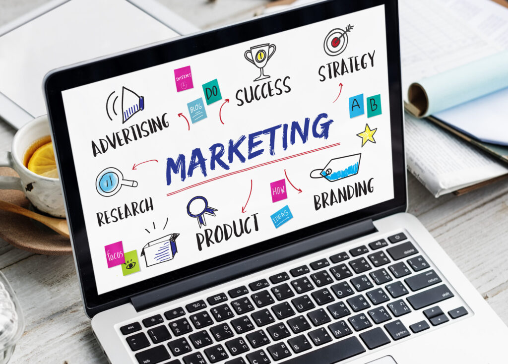 Marketing ideas share research planning concept